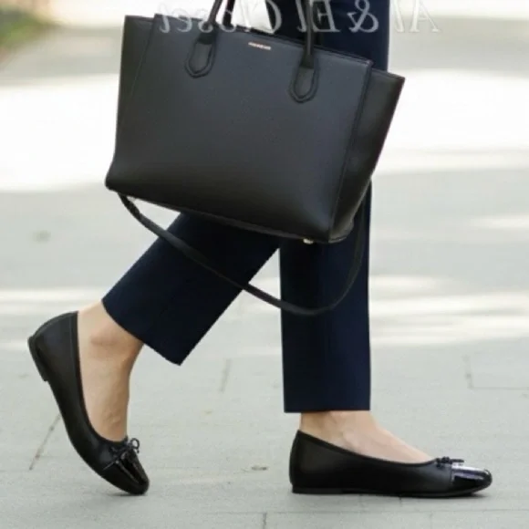 Moxy Black Vegan Ballet Flats Bow Detail | Women’s Size 7.5 | New With Box - Picture 1 of 11